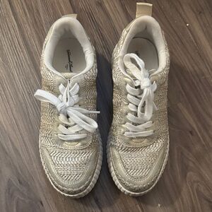 Gold and White Woven Sneakers